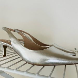 Saks shoes | Metallic silver sling back | Never worn